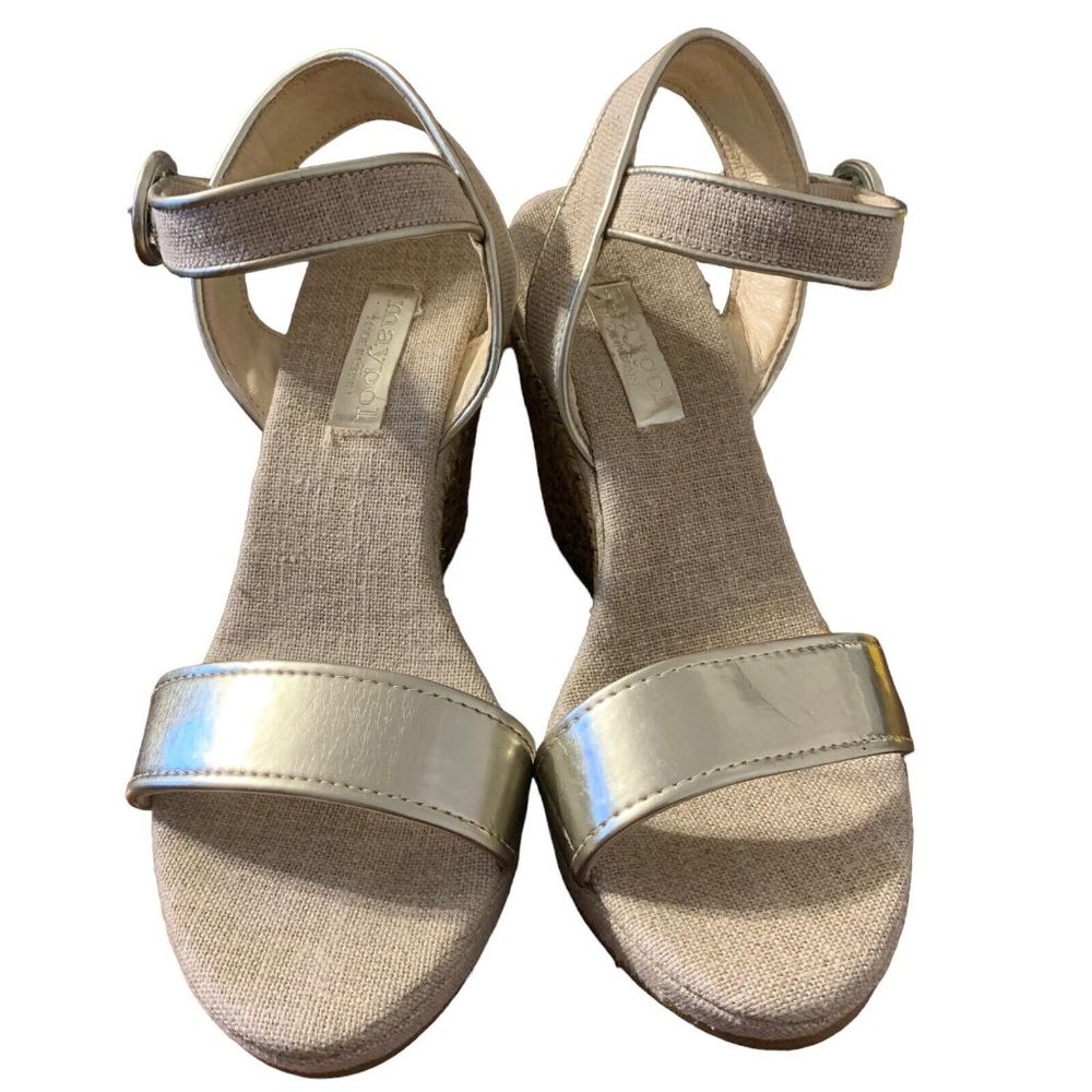 Maypol Silver Sling back Espadrille Strappy Wedge 40 Size 8 Made In Spain